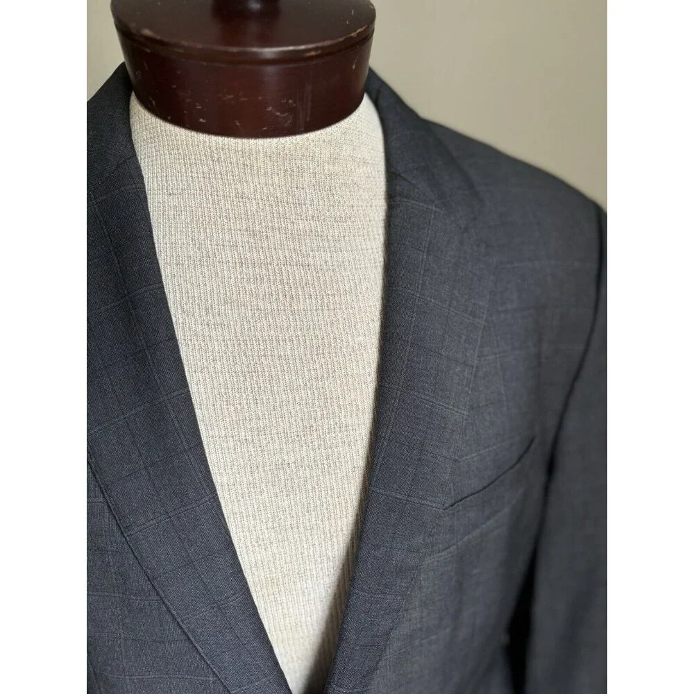 Hugo Boss Mens Blazer Wool Sport Coat US Sz 38R Redo Super 110‎ Grey Plaid